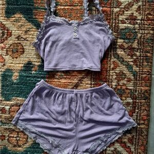 Lilac Lace Trim Pajama Set